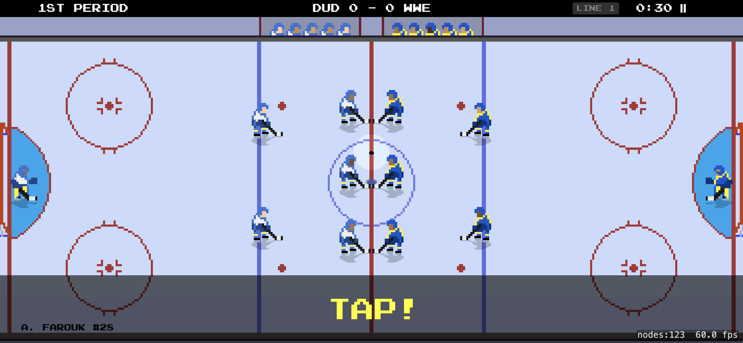 Center-ice faceoff at the start of a period